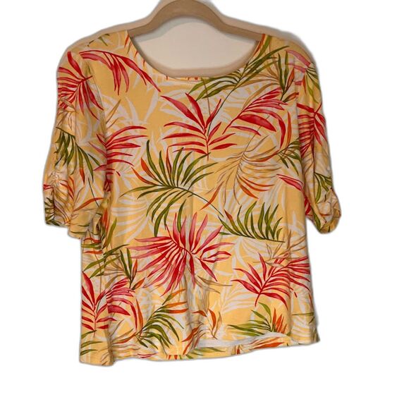 Talbots Petites Yellow/Pink/Green Tropicalcore Print Casual Short Sleeve Top LP - Picture 3 of 10